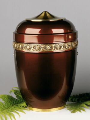Urne H-1731 rb (Artikel-Nr. 1369010) - Schmuckurne aus Stahl, weinrot, Rosendekorband